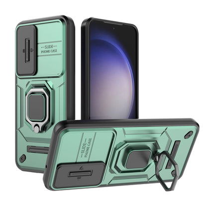 Samsung Galaxy S23+ Heavy Duty Shockproof Case with Built in Slide Camera Lens Cover and Kickstand, Green