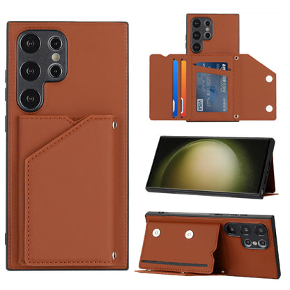 PU Leather Flip Shockproof Protective Cover for Samsung Galaxy S24 Ultra, Brown