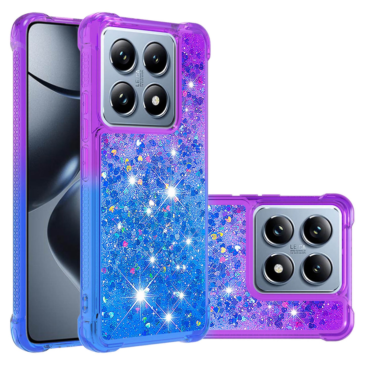 Xiaomi 14T Pro Gradient Quicksand Series Bling Liquid TPU Case, Purple&Blue