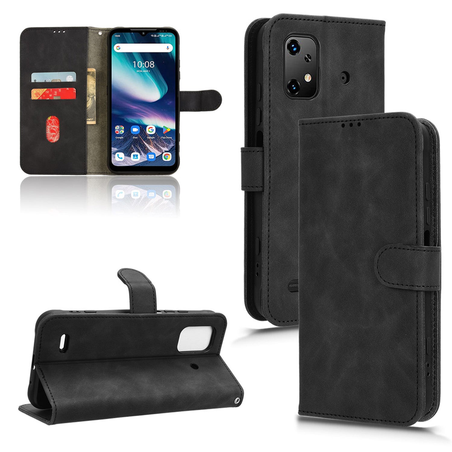 Wallet Case with Card Holder Flip Magnetic Protective Cover for UMIDIGI BISON X20, Black