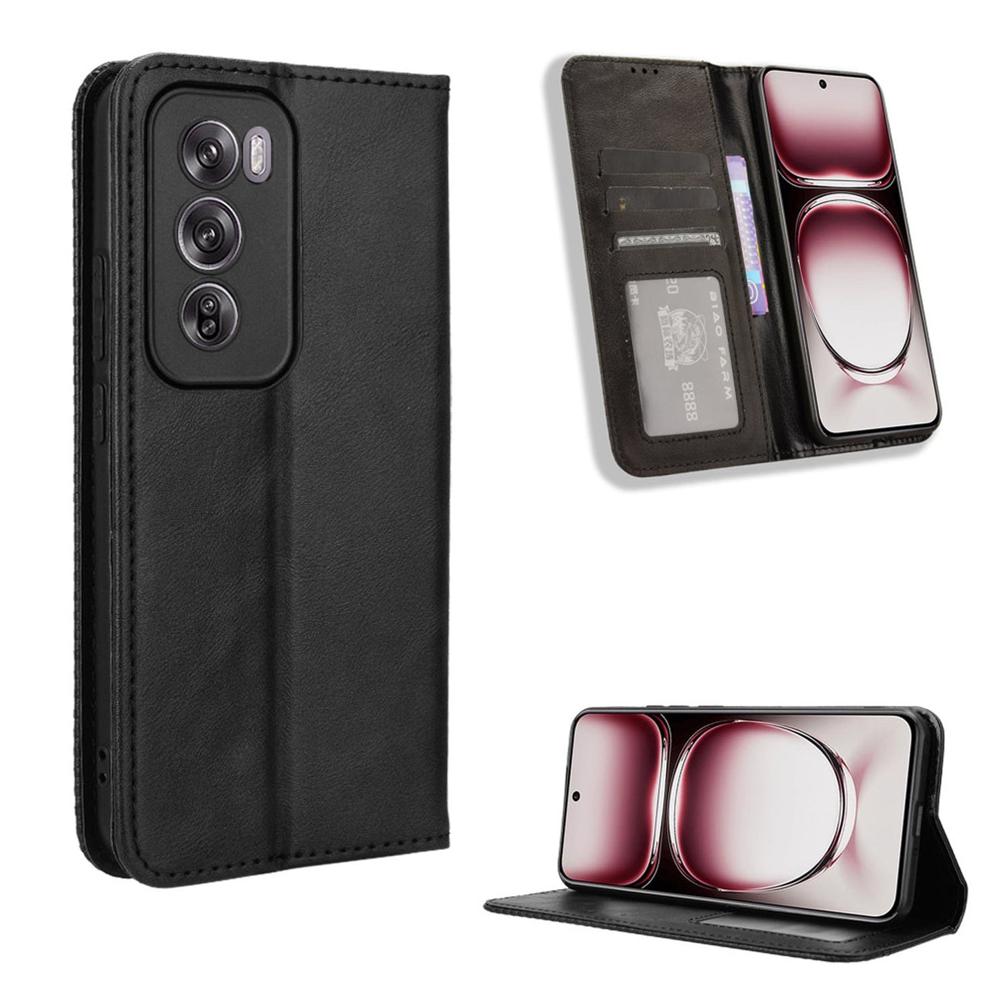 OPPO Reno12 5G Flip Folio Case with Card Holder Hidden Magnetic, Brown