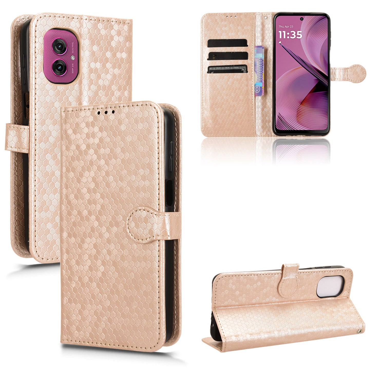 Slim Flip Polka-Dots Phone Case with Card Holder for Moto G55 5G, Rose Gold