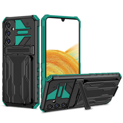 Detachable Card Holder Case with Kickstand Heavy Duty Cover for Samsung Galaxy A34 5G, Green