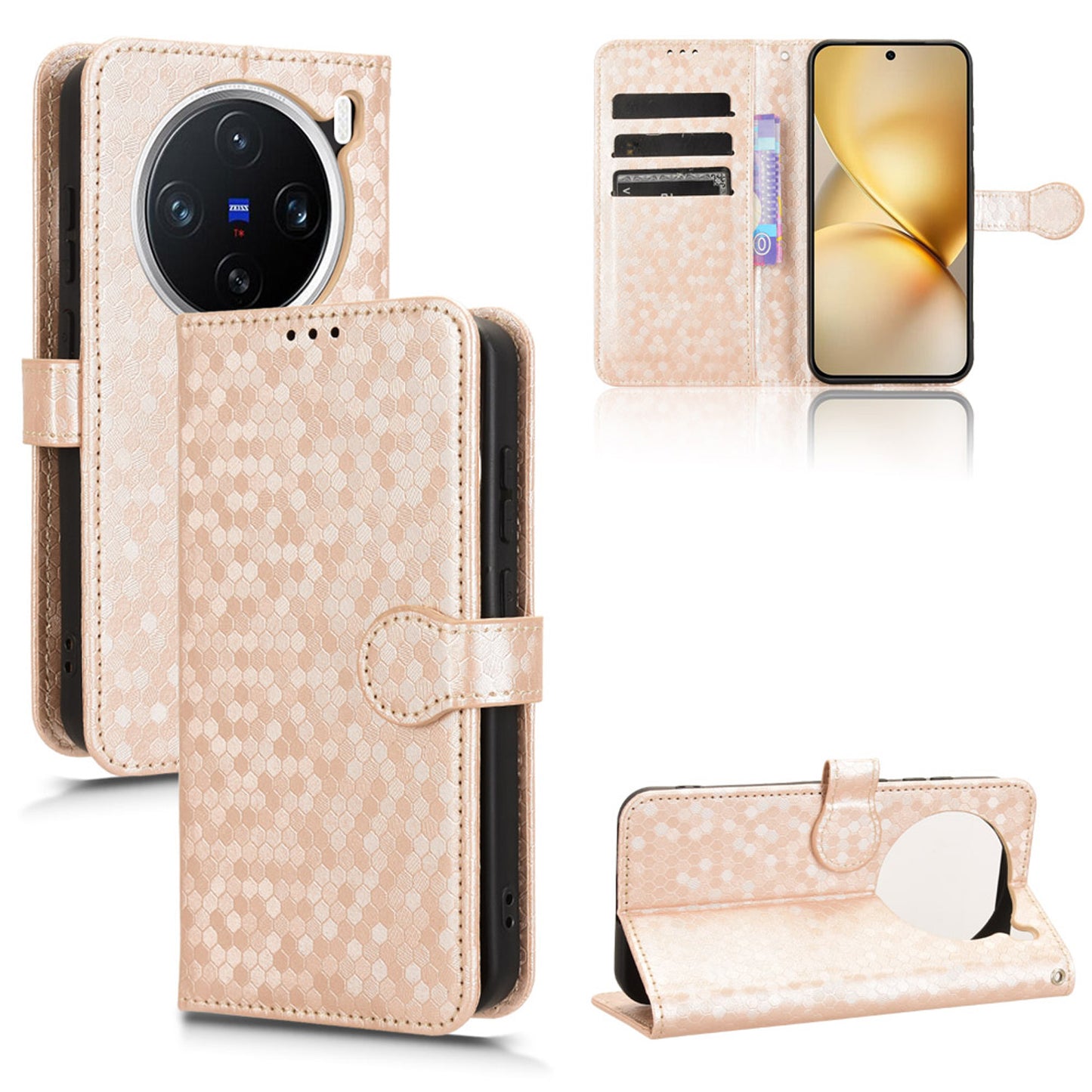 Slim Flip Polka-Dots Phone Case with Card Holder for VIVO X200 Pro Mini, Rose Gold