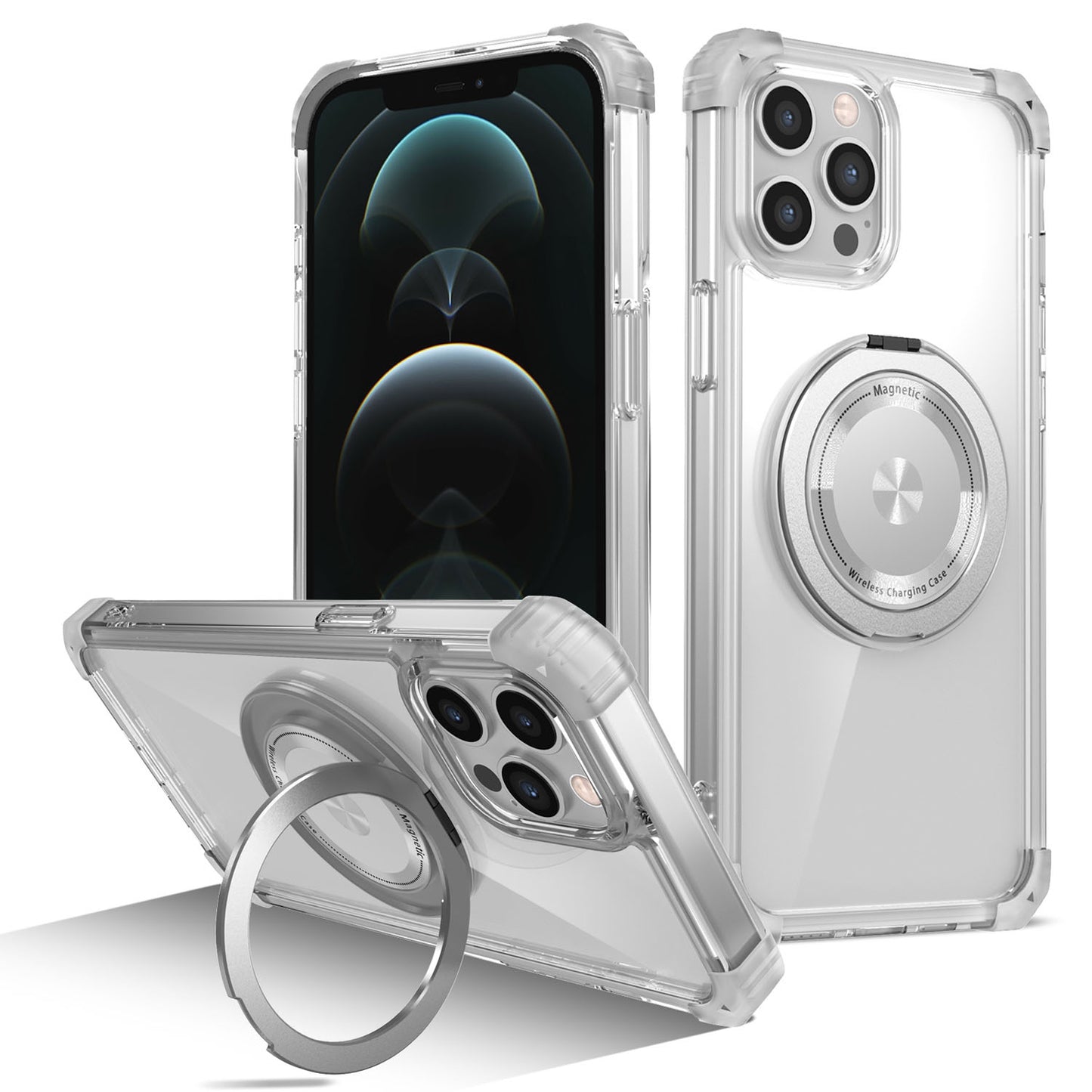 iPhone 12 Pro Max Case, Built in 360¡ã Magnetic Stand, Compatible with Magsafe, Clear