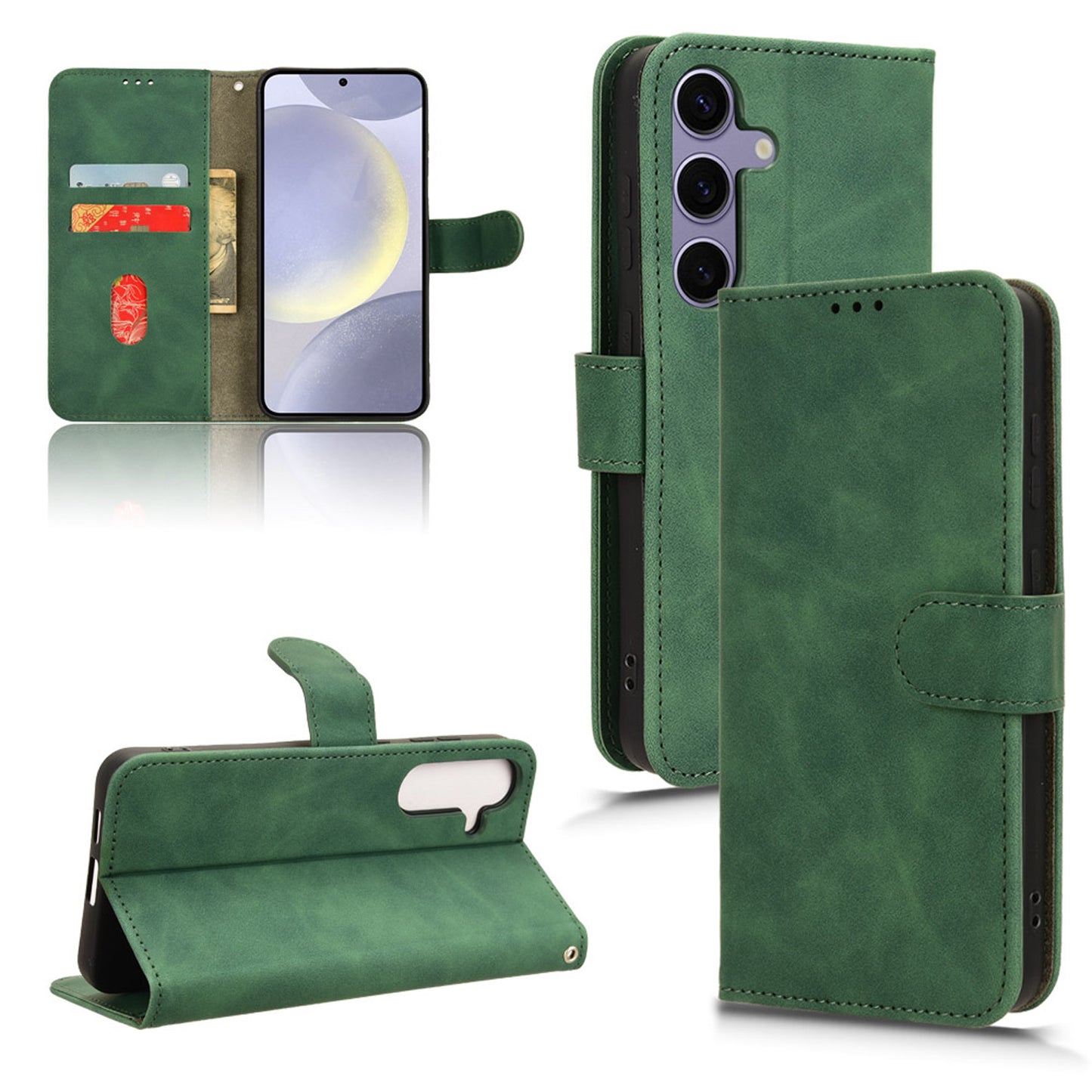 Wallet Case with Card Holder Flip Magnetic Protective Cover for Samsung Galaxy S24 FE, Green