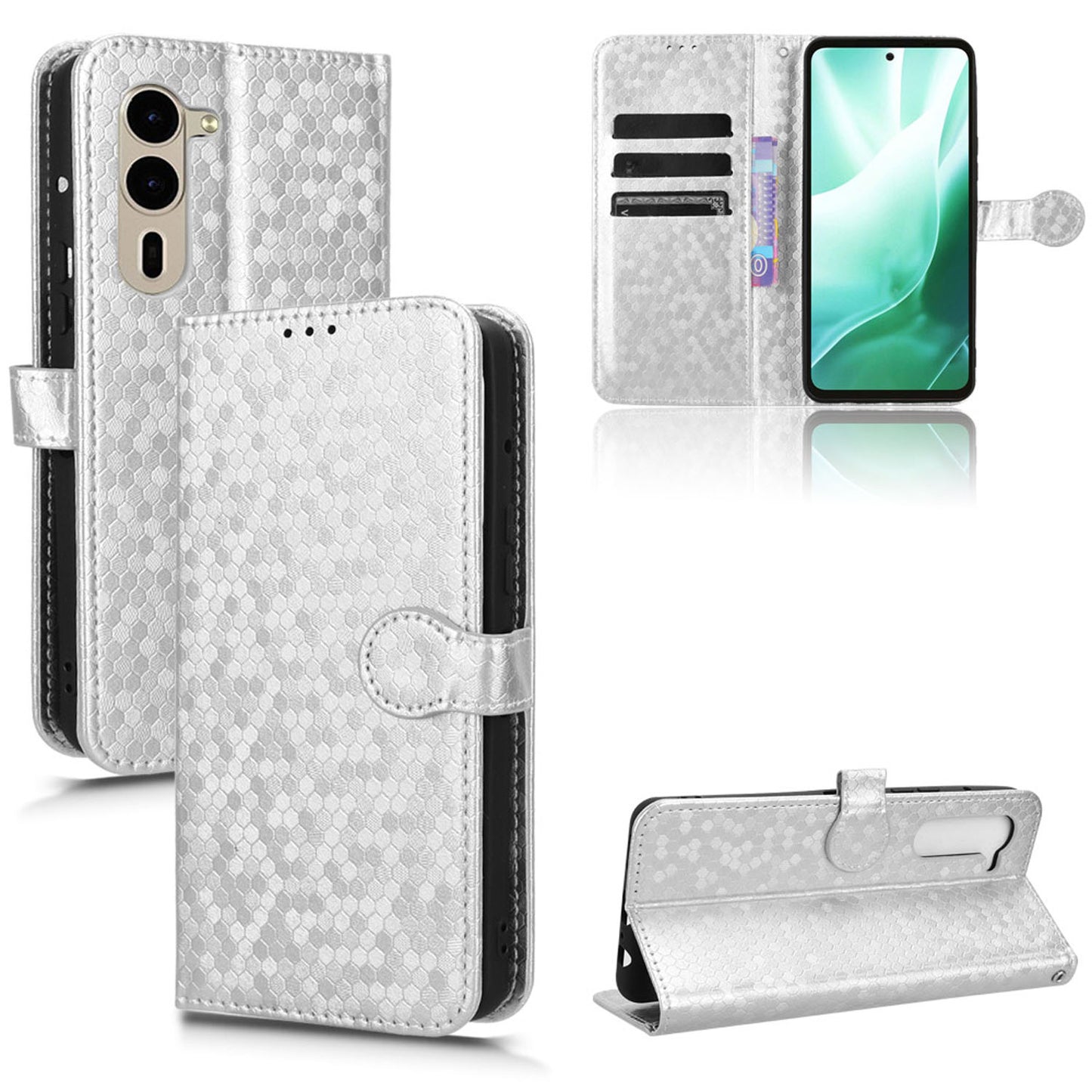 Slim Flip Polka-Dots Phone Case with Card Holder for arrows We2 Plus, Silver