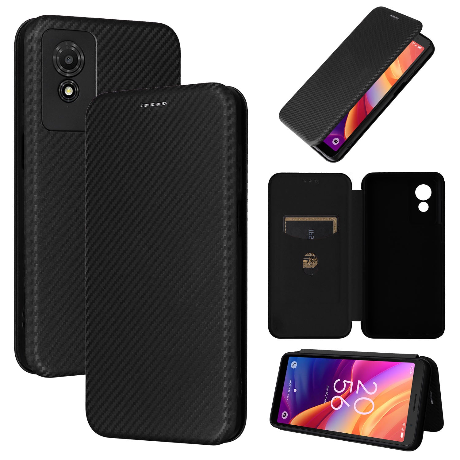 Carbon Fiber Flip Case for TCL 501, Black