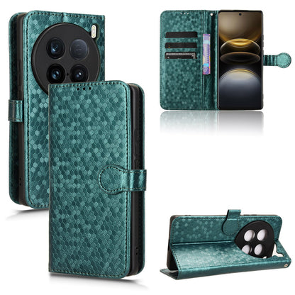 Slim Flip Polka-Dots Phone Case with Card Holder for VIVO X100 Ultra, Green