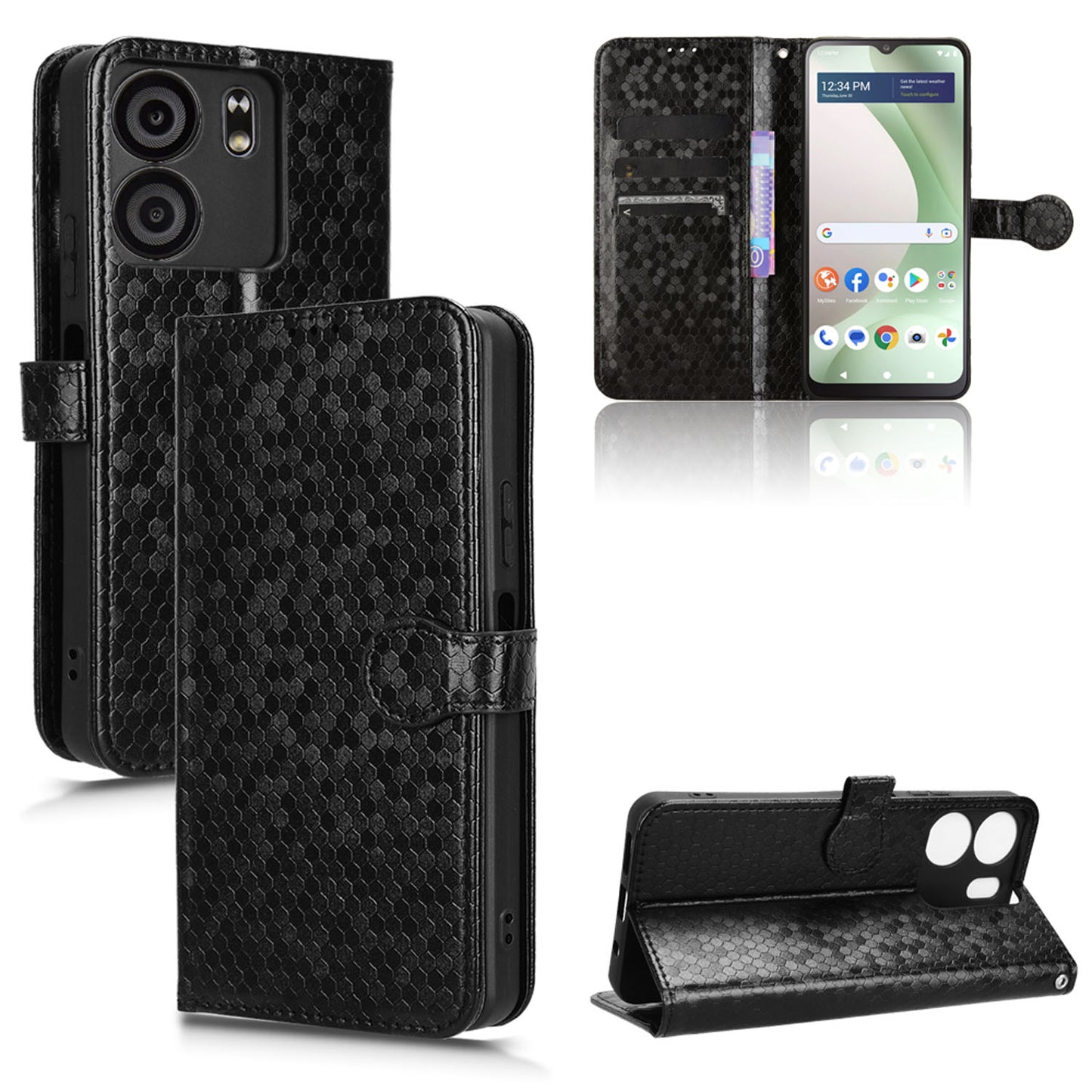 Slim Flip Polka-Dots Phone Case with Card Holder for BLU View 5, Black