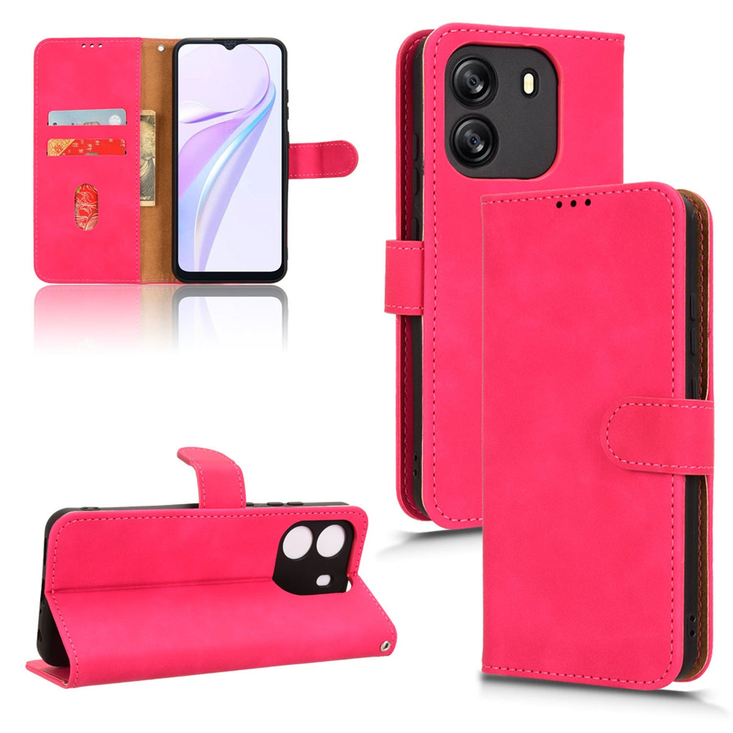 Wallet Case with Card Holder Flip Magnetic Protective Cover for Blackview COLOR 8, Pink