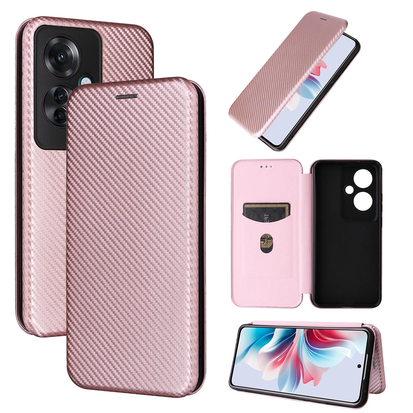 Carbon Fiber Flip Case for OPPO Reno11 A, Rose Gold