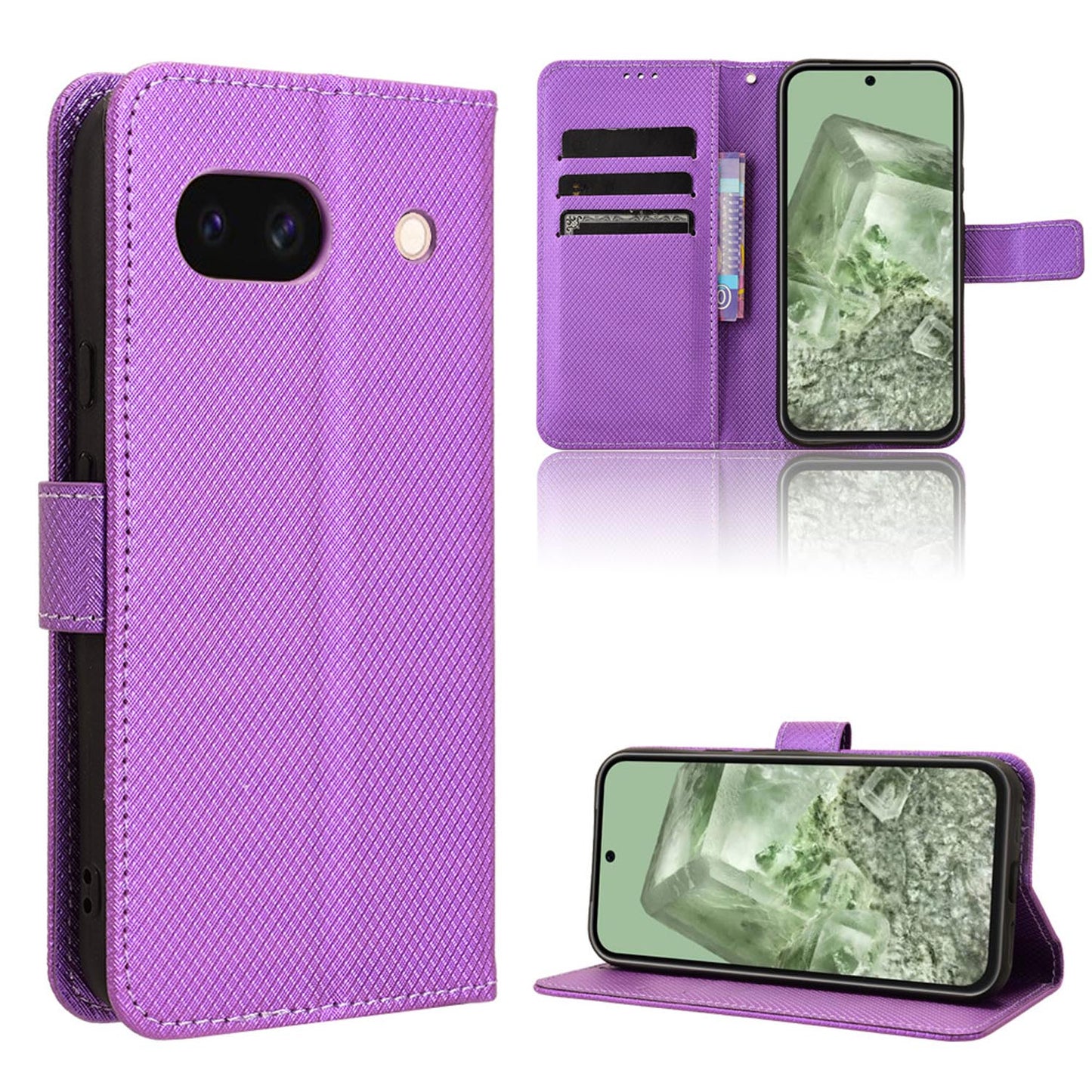 Wallet Case with Credit Card Holder PU Leather Flip Folio Phone Cover for Google Pixel 8A, Purple