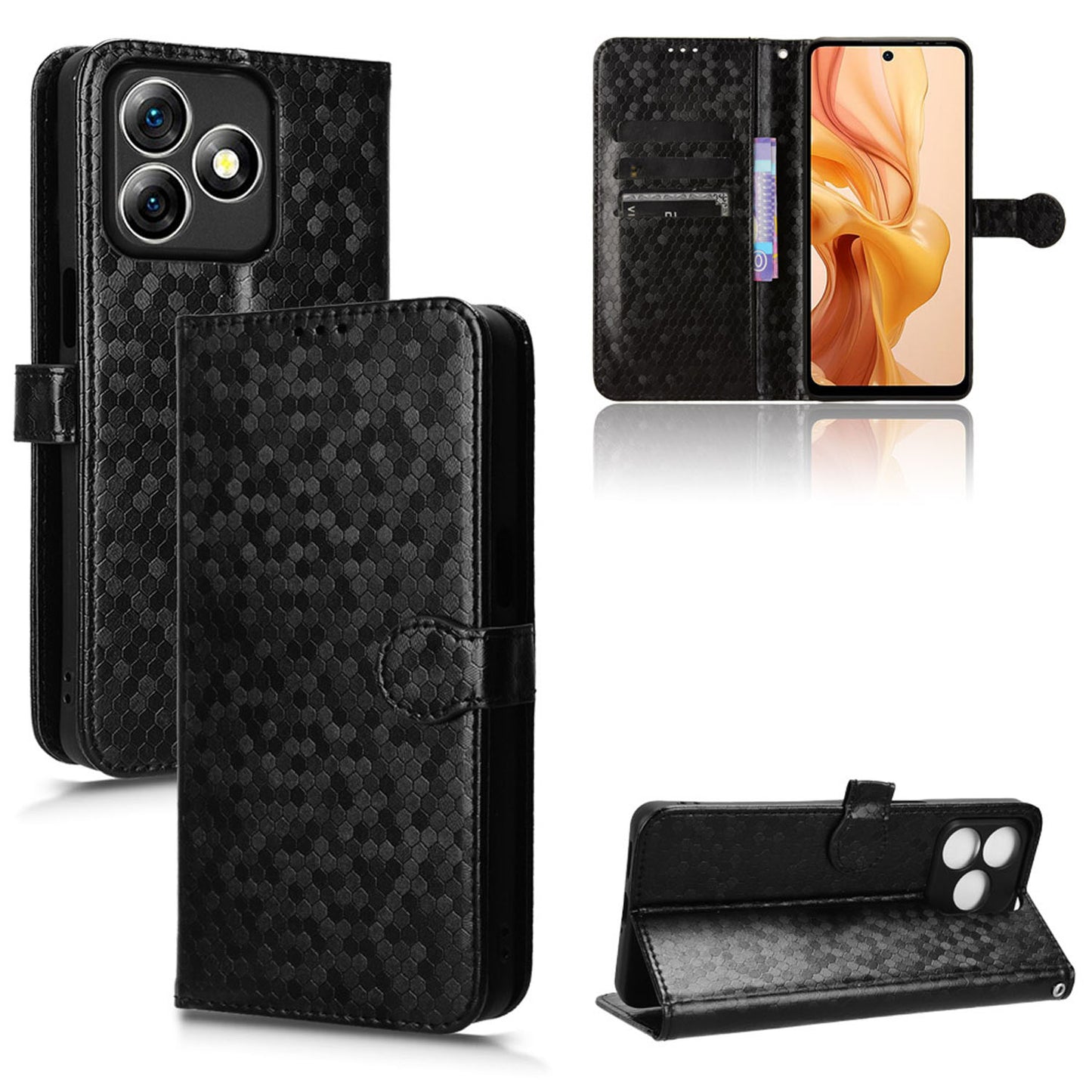 Slim Flip Polka-Dots Phone Case with Card Holder for Ulefone Note 18 Ultra, Black