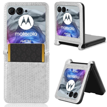 Slim Flip Polka-Dots Phone Case with Card Holder for Motorola Razr 50, Silver