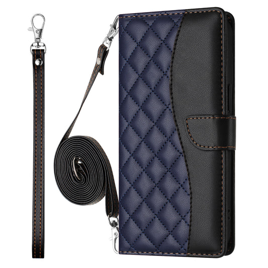 Crossbody Wallet Case for iPhone 13, RFID Blocking PU Leather Flip Cover with Card Slots Holder Wrist Strap Lanyard, Blue