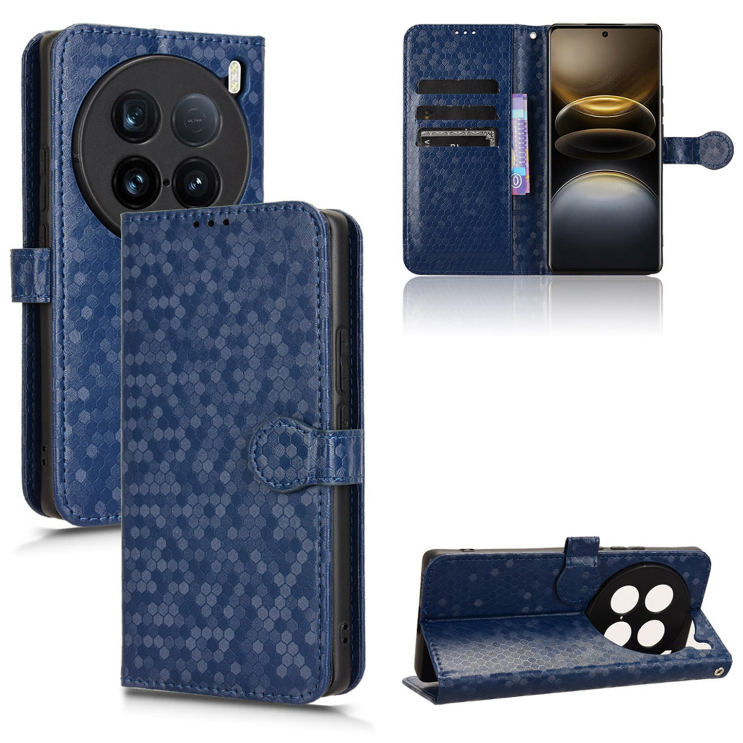 Slim Flip Polka-Dots Phone Case with Card Holder for VIVO X100 Ultra, Blue