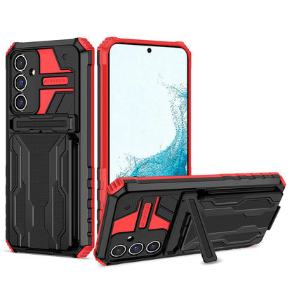 Detachable Card Holder Case with Kickstand Heavy Duty Cover for Samsung Galaxy A54 5G, Red