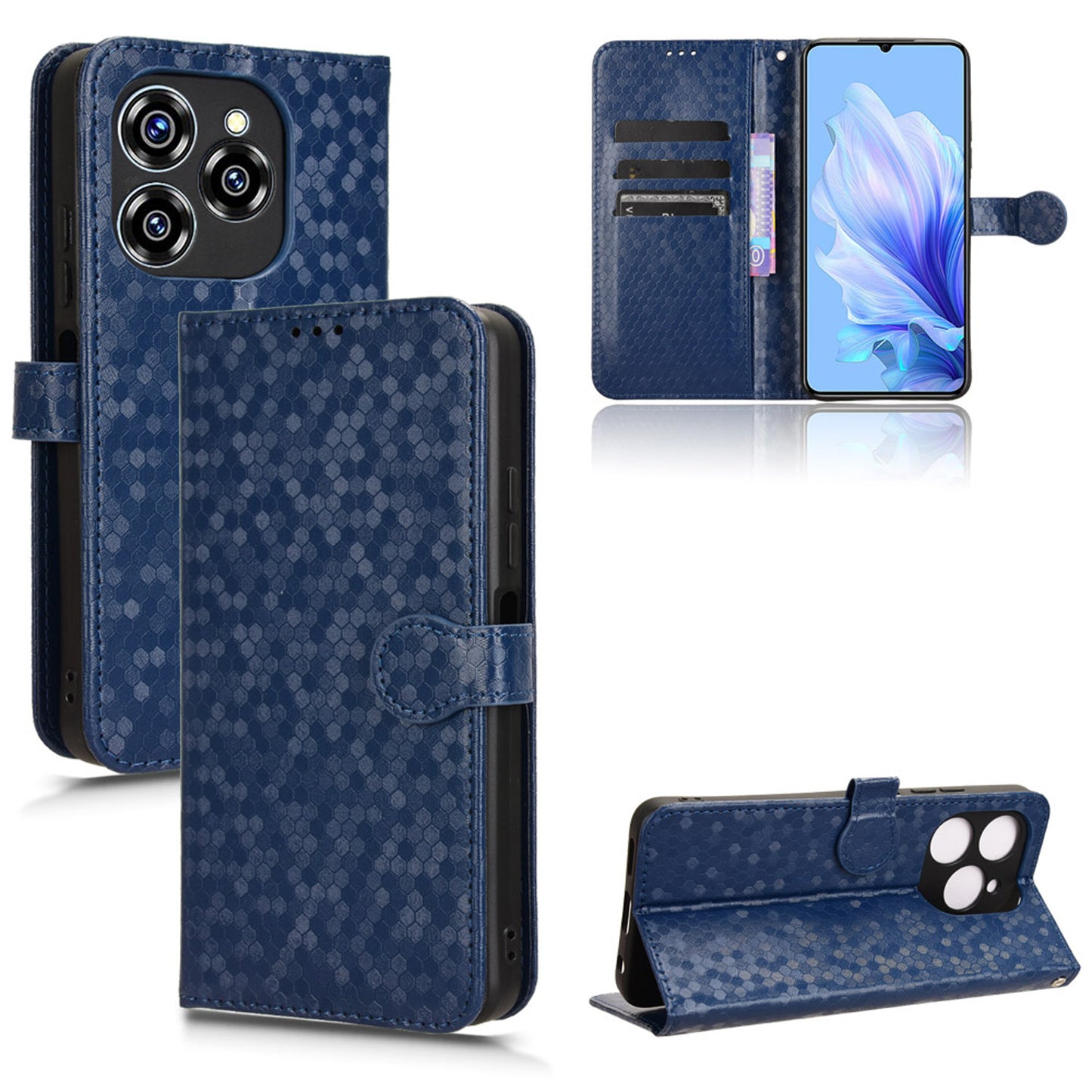 Slim Flip Polka-Dots Phone Case with Card Holder for Oukitel C50, Blue