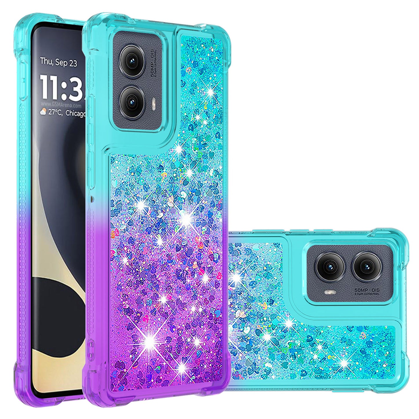 Motorola Edge (2024) Gradient Quicksand Series Bling Liquid TPU Case, Pink&Blue