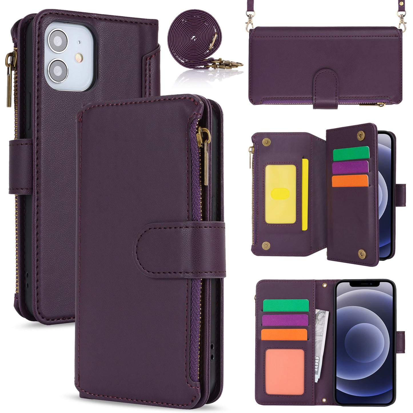 for iPhone 12 Wallet Case with RFID Blocking, Purple