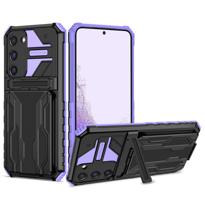 Detachable Card Holder Case with Kickstand Heavy Duty Cover for Samsung Galaxy S23+, Purple