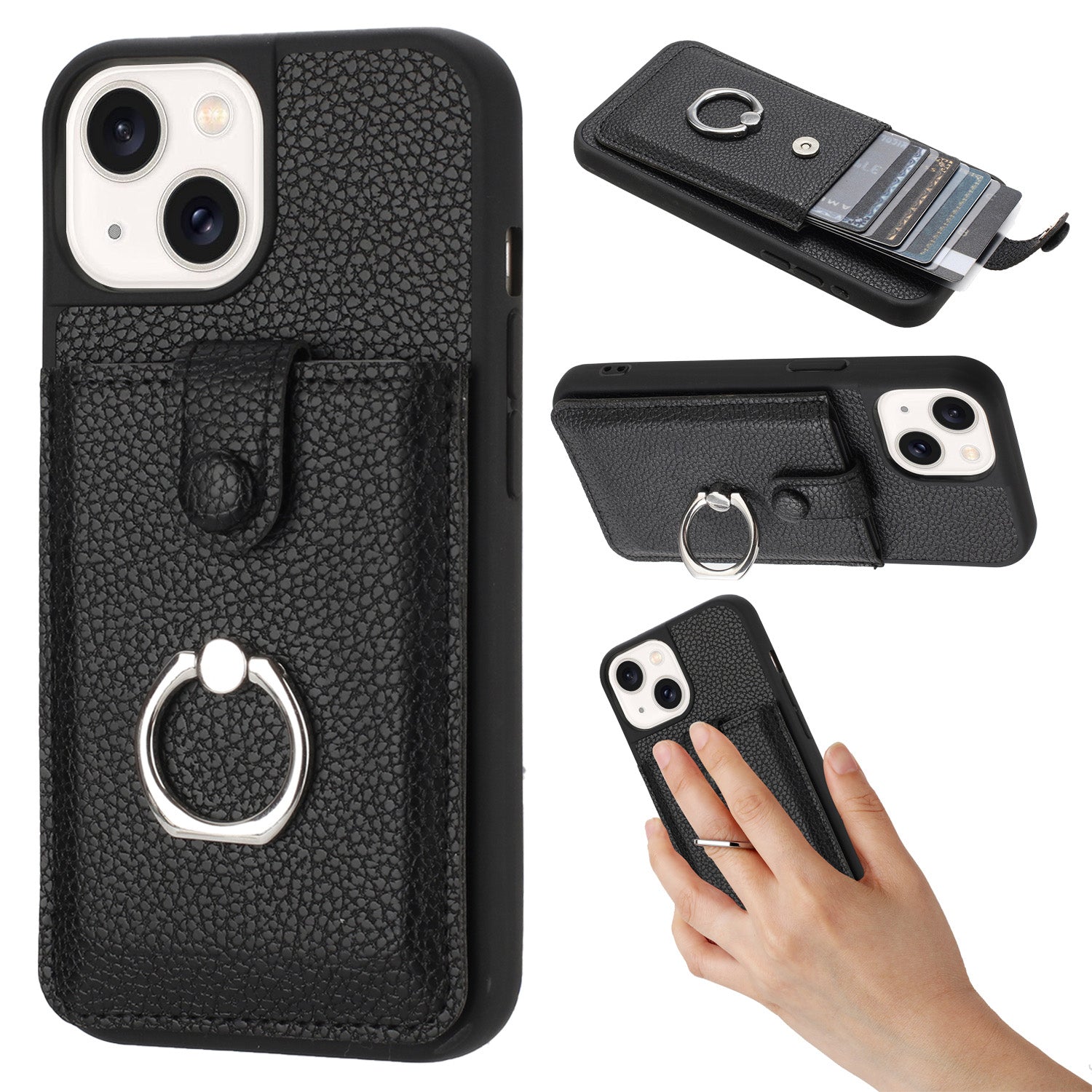 for iPhone 14 Plus Wallet Case with Card Holder, Black