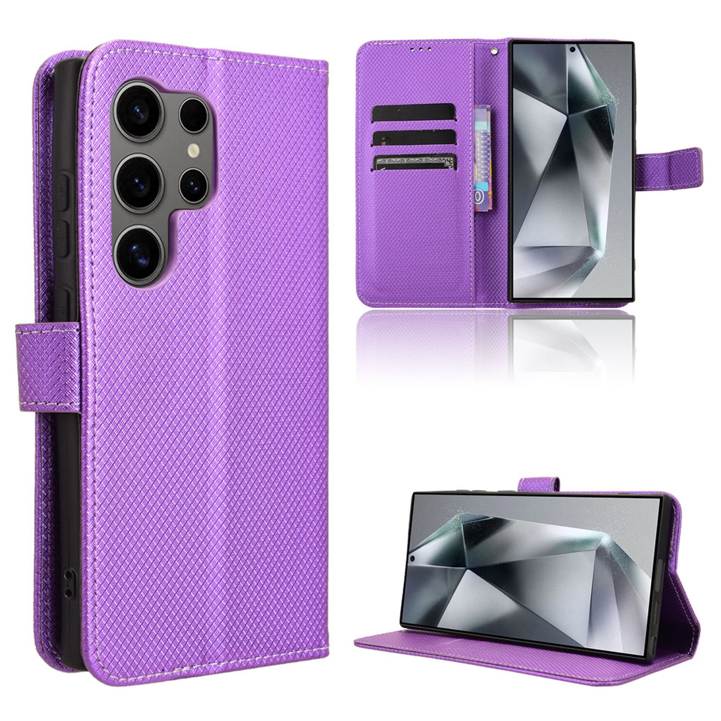 Wallet Case with Credit Card Holder PU Leather Flip Folio Phone Cover for Samsung Galaxy S24 Ultra, Purple