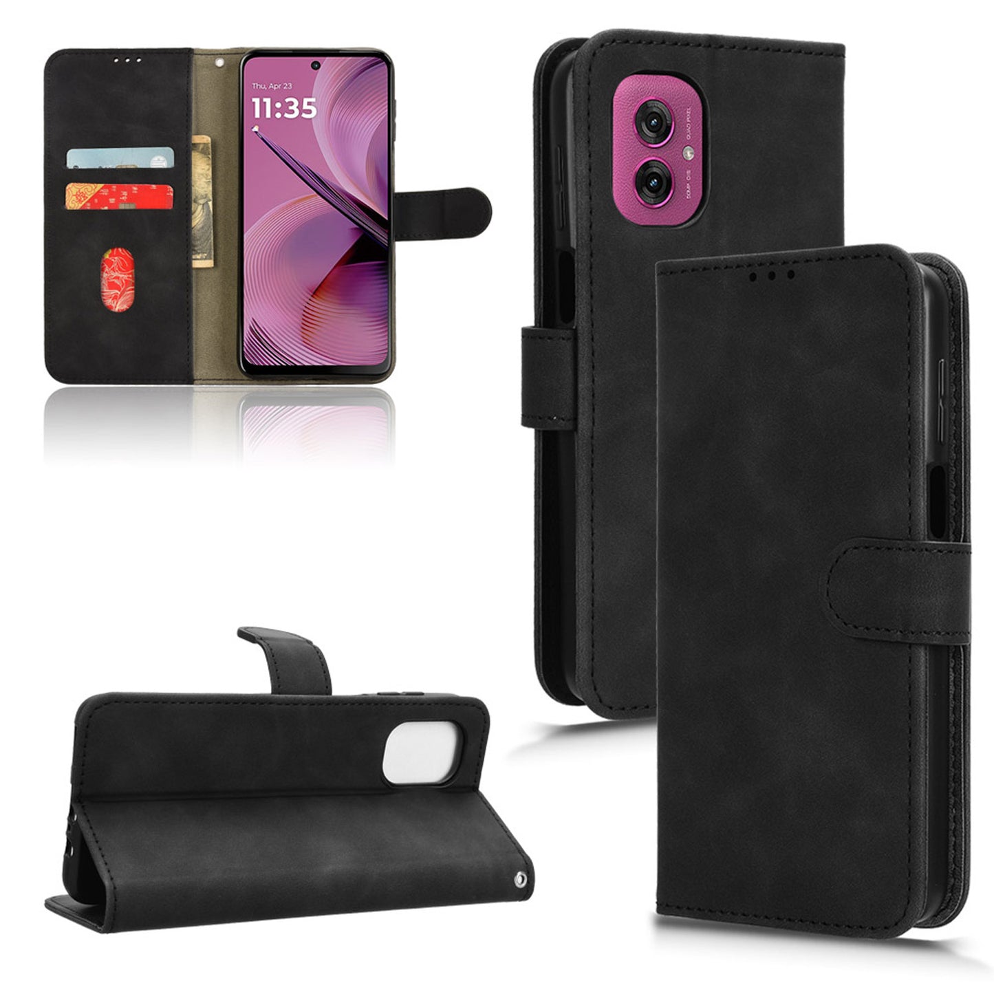 Wallet Case with Card Holder Flip Magnetic Protective Cover for Moto G55 5G, Black