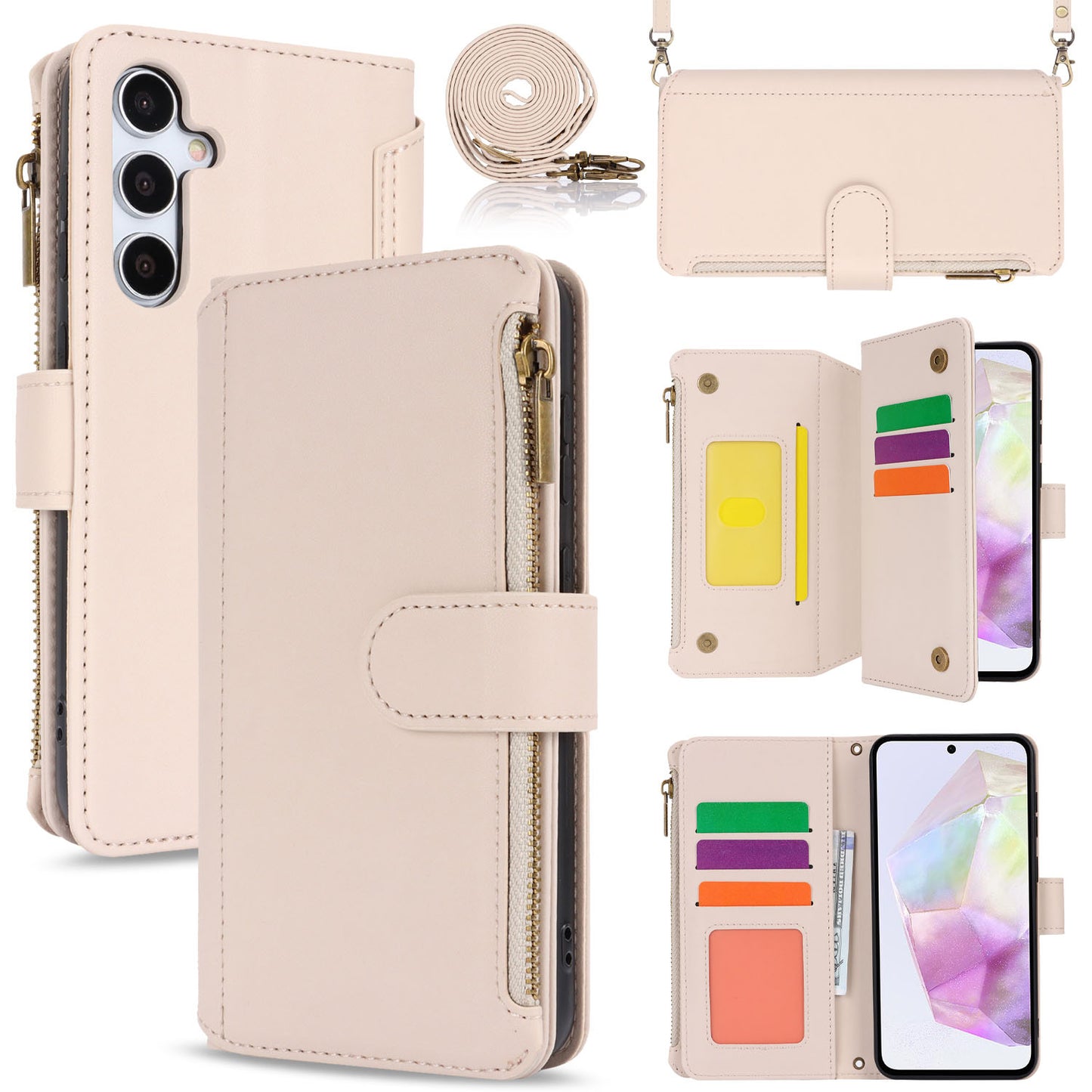 for Samsung Galaxy A35 5G Wallet Case with RFID Blocking, White