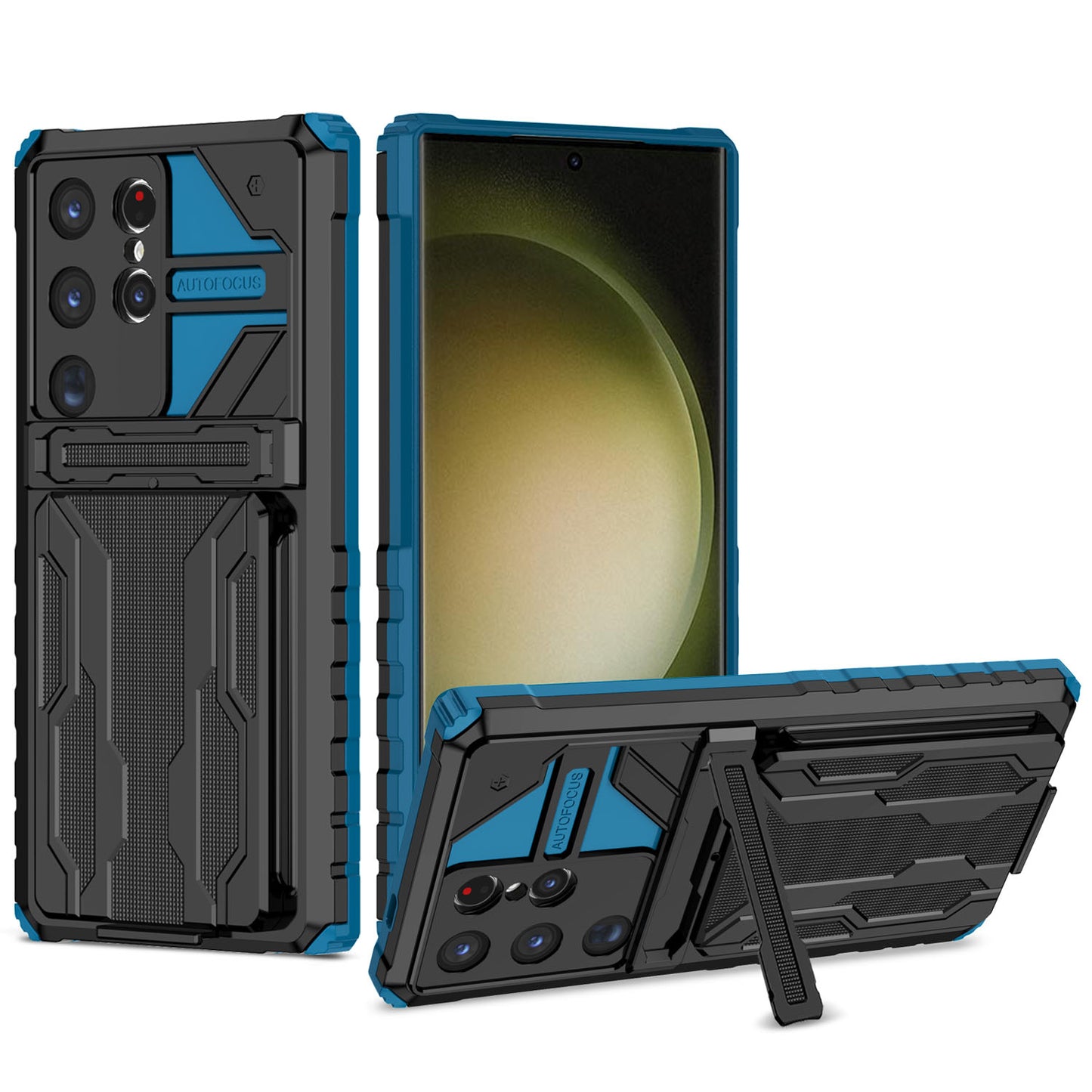 Detachable Card Holder Case with Kickstand Heavy Duty Cover for Samsung Galaxy S24 Ultra, Blue