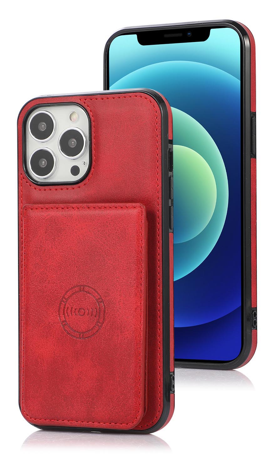 PU Leather Back Cover With Durable Button for iPhone 15 Pro Max, Red