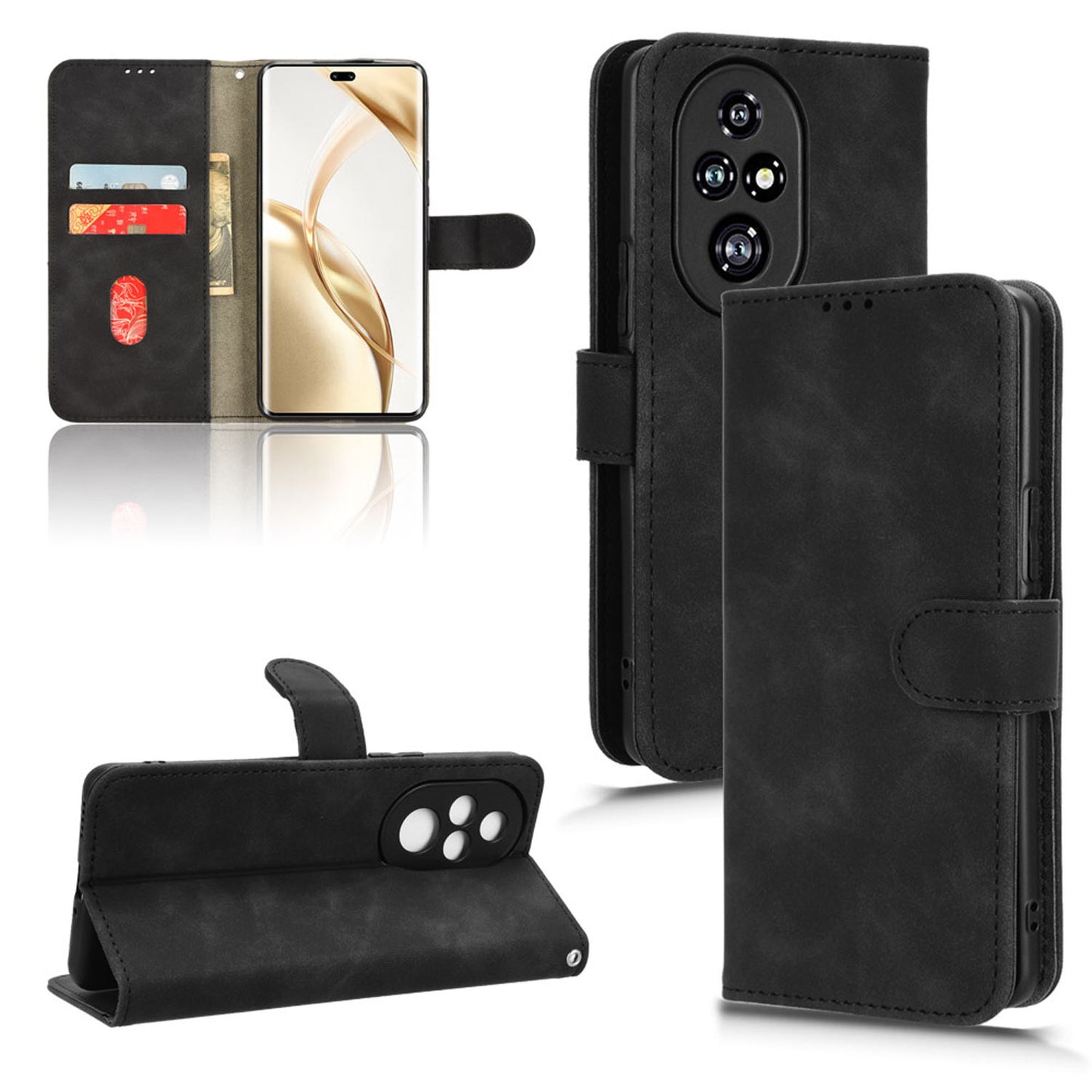 Wallet Case with Card Holder Flip Magnetic Protective Cover for Honor 200 Pro, Black