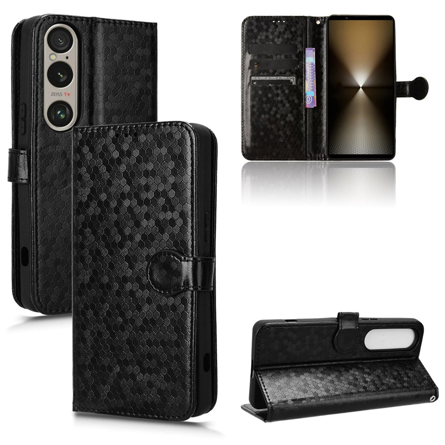 Slim Flip Polka-Dots Phone Case with Card Holder for Sony Xperia 1 VI 2024, Black