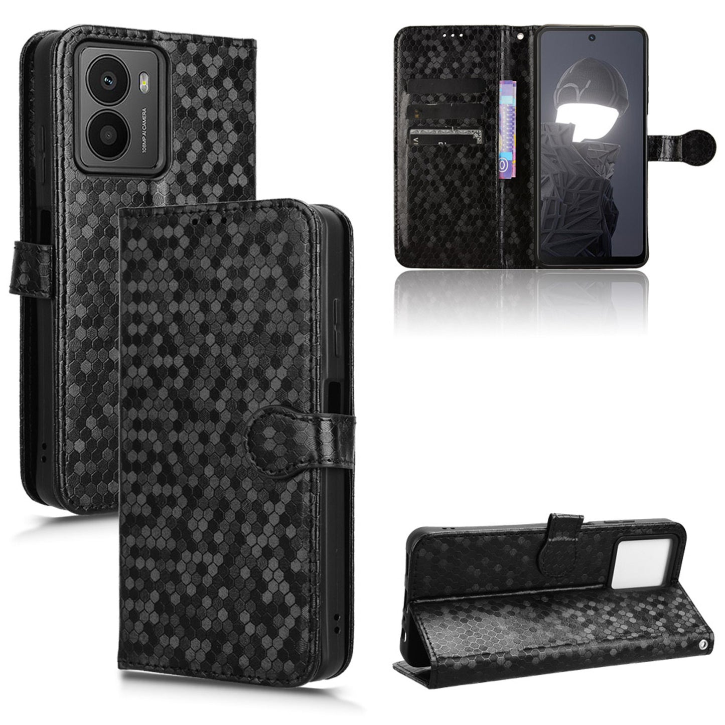 Slim Flip Polka-Dots Phone Case with Card Holder for HMD Fusion, Black