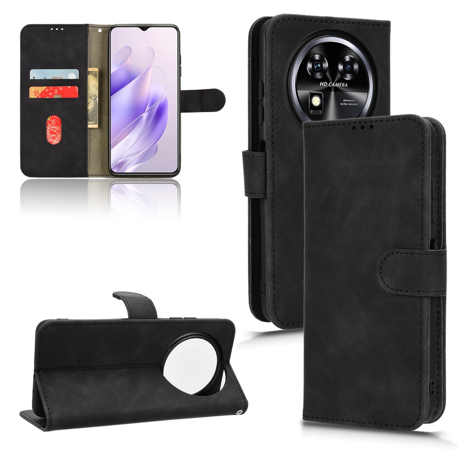 Wallet Case with Card Holder Flip Magnetic Protective Cover for Oukitel C37, Black