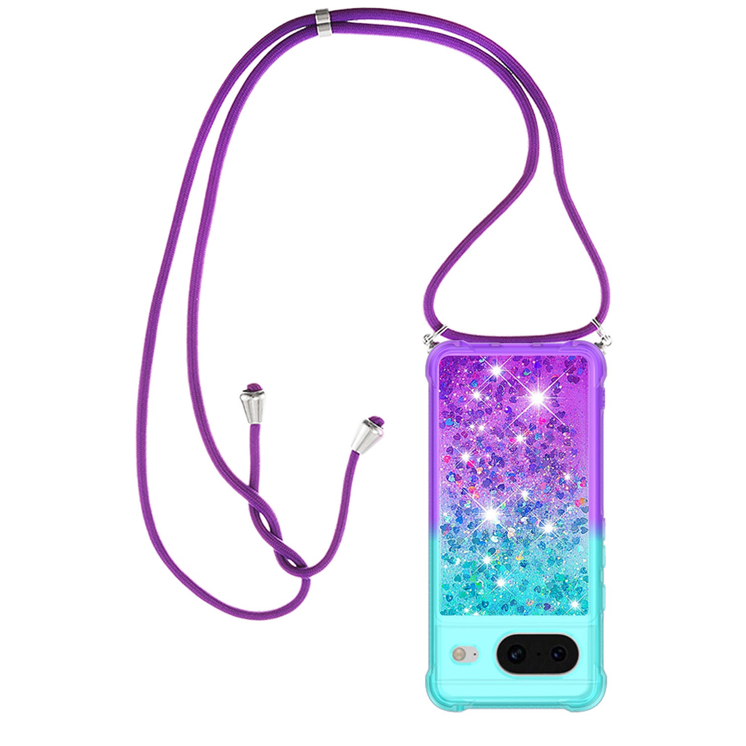 Google Pixel 8 Gradient Quicksand Liquid Shockproof Case with Adjustable Lanyard, PINK&B&LANYARD