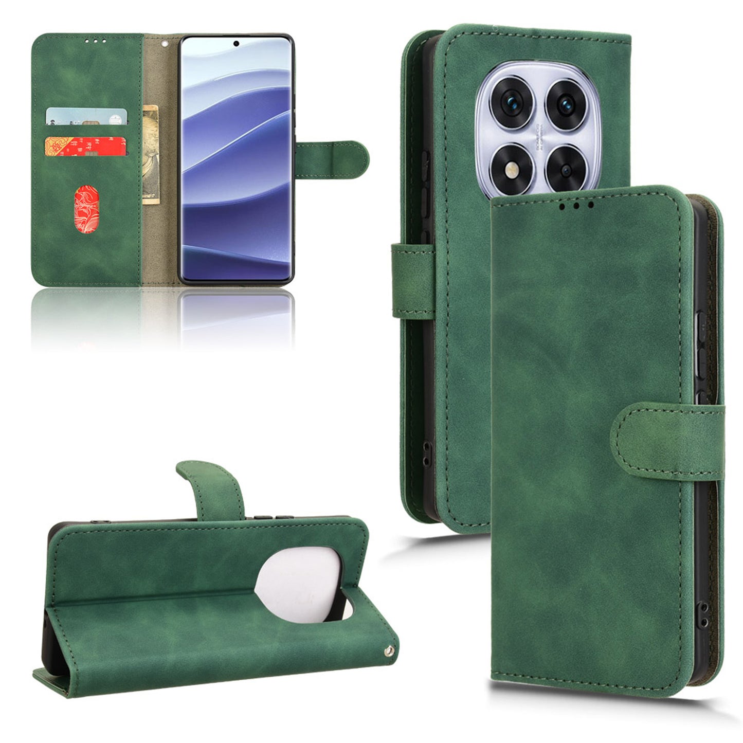 Wallet Case with Card Holder Flip Magnetic Protective Cover for Redmi Note 14 Pro Plus 5G, Green