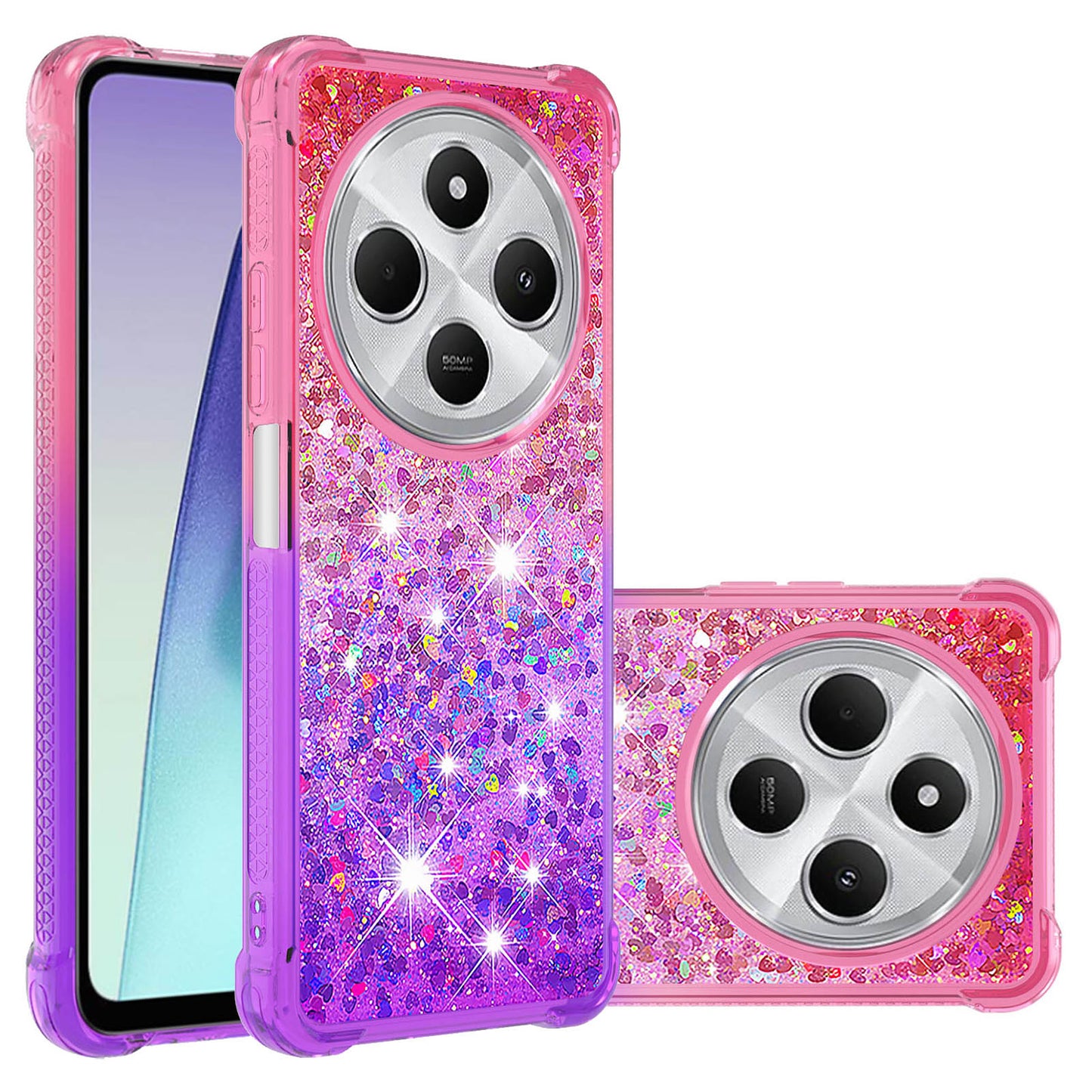 Redmi 14C 5G Gradient Quicksand Series Bling Liquid TPU Case, Pink&Purple