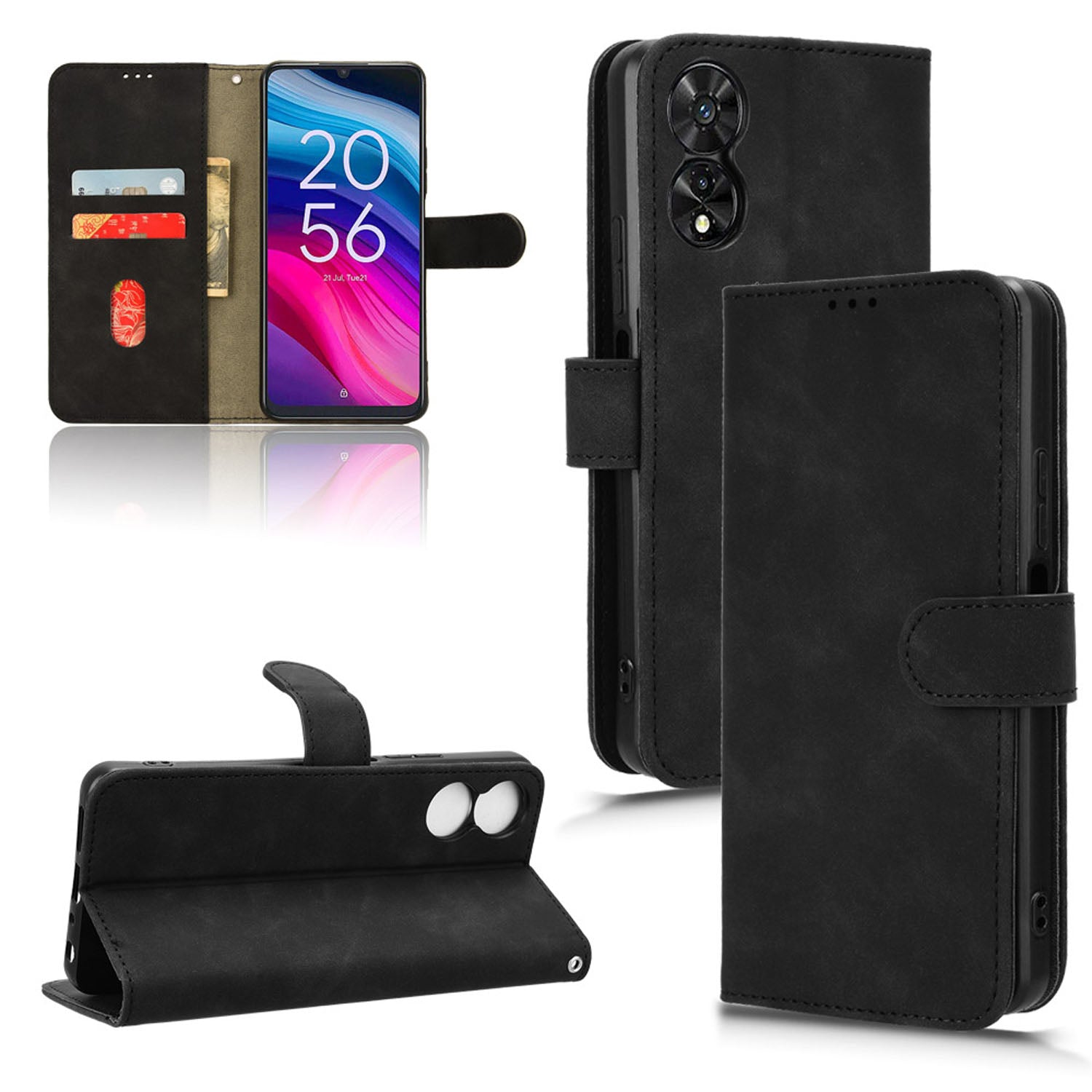 Wallet Case with Card Holder Flip Magnetic Protective Cover for TCL 50 5G, Black