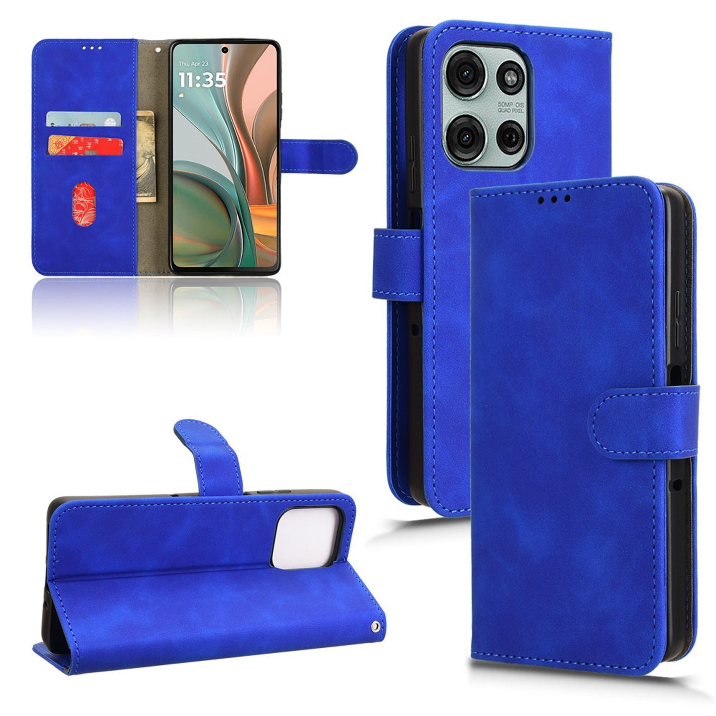 Wallet Case with Card Holder Flip Magnetic Protective Cover for Moto G75 5G, Blue