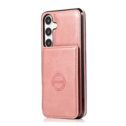 PU Leather Back Cover With Durable Button for Samsung Galaxy S24+, Rose Gold