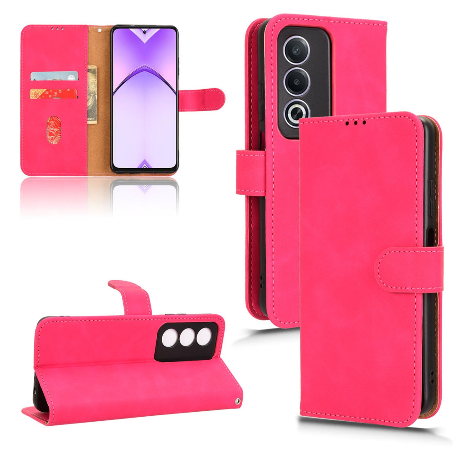 Wallet Case with Card Holder Flip Magnetic Protective Cover for OPPO A3 Pro 5G, Pink