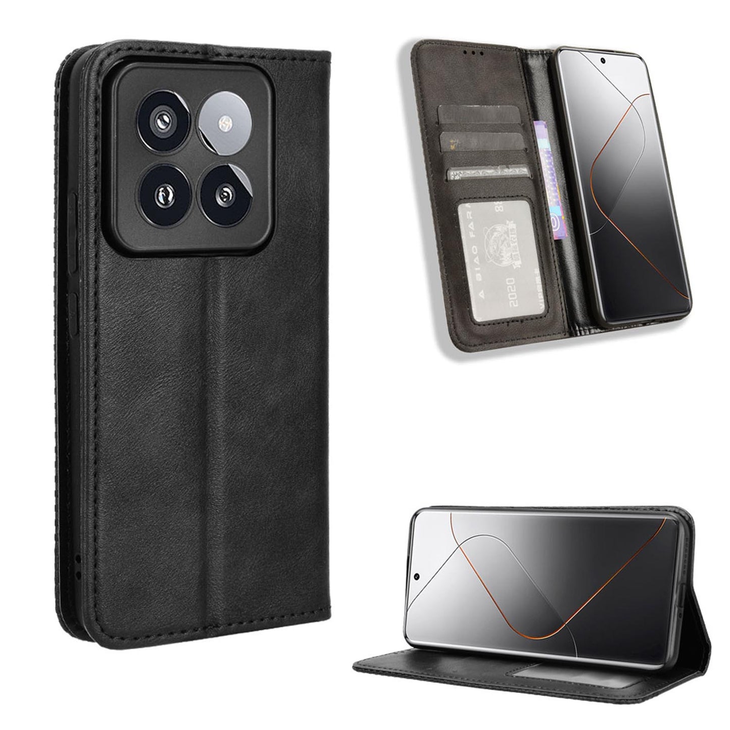 Xiaomi 14 Pro Flip Folio Case with Card Holder Hidden Magnetic, Brown