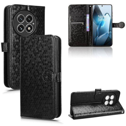 Slim Flip Polka-Dots Phone Case with Card Holder for OnePlus 13, Black