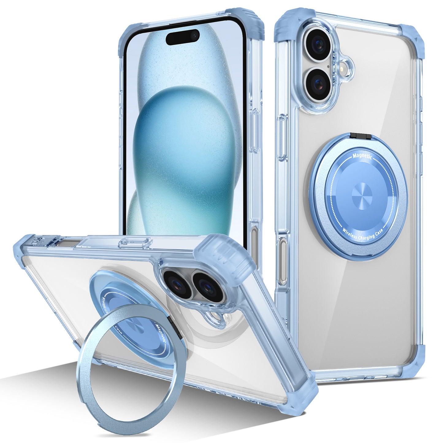 iPhone 16 Plus Case, Built in 360¡ã Magnetic Stand, Compatible with Magsafe, Blue