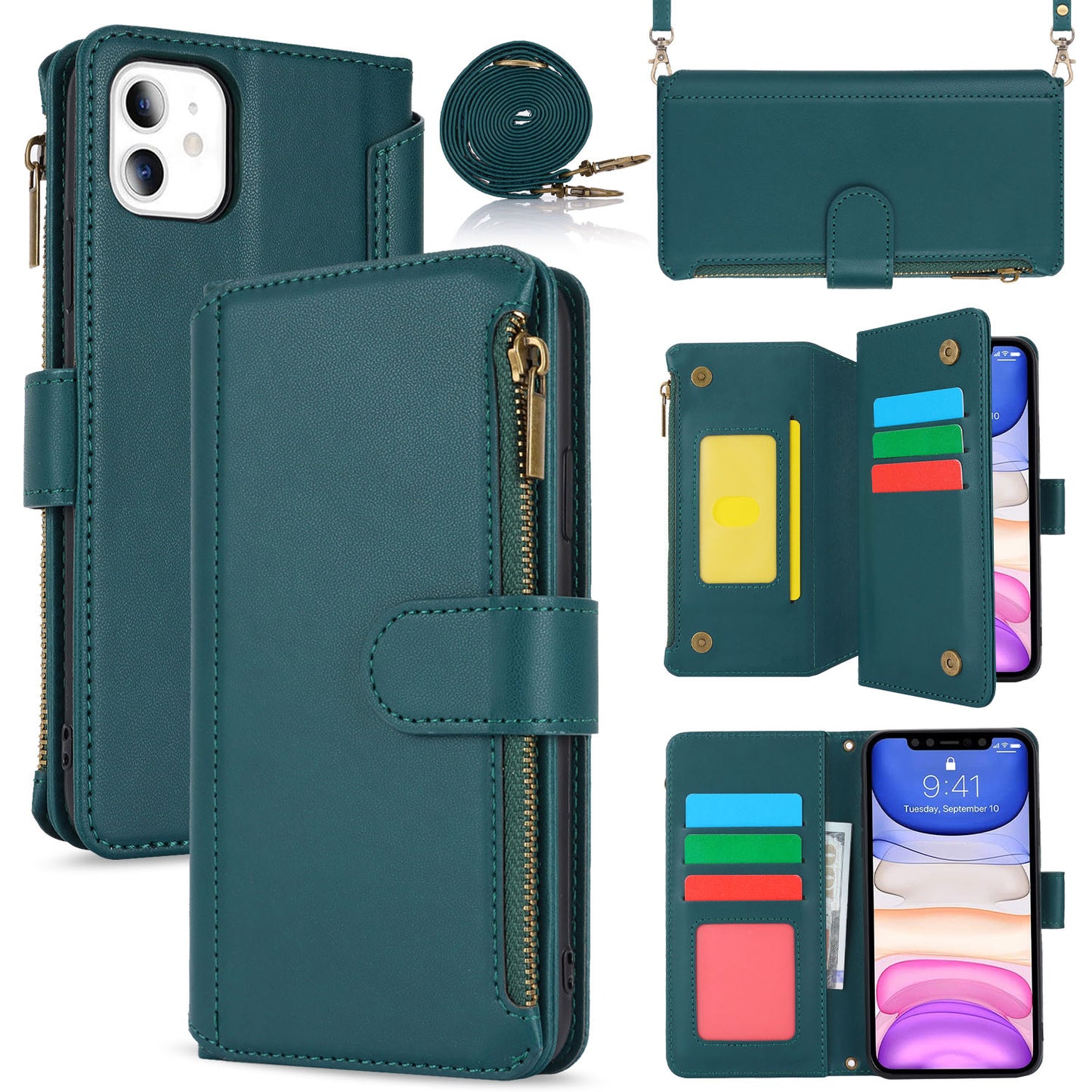 for iPhone 11 Wallet Case with RFID Blocking, Green