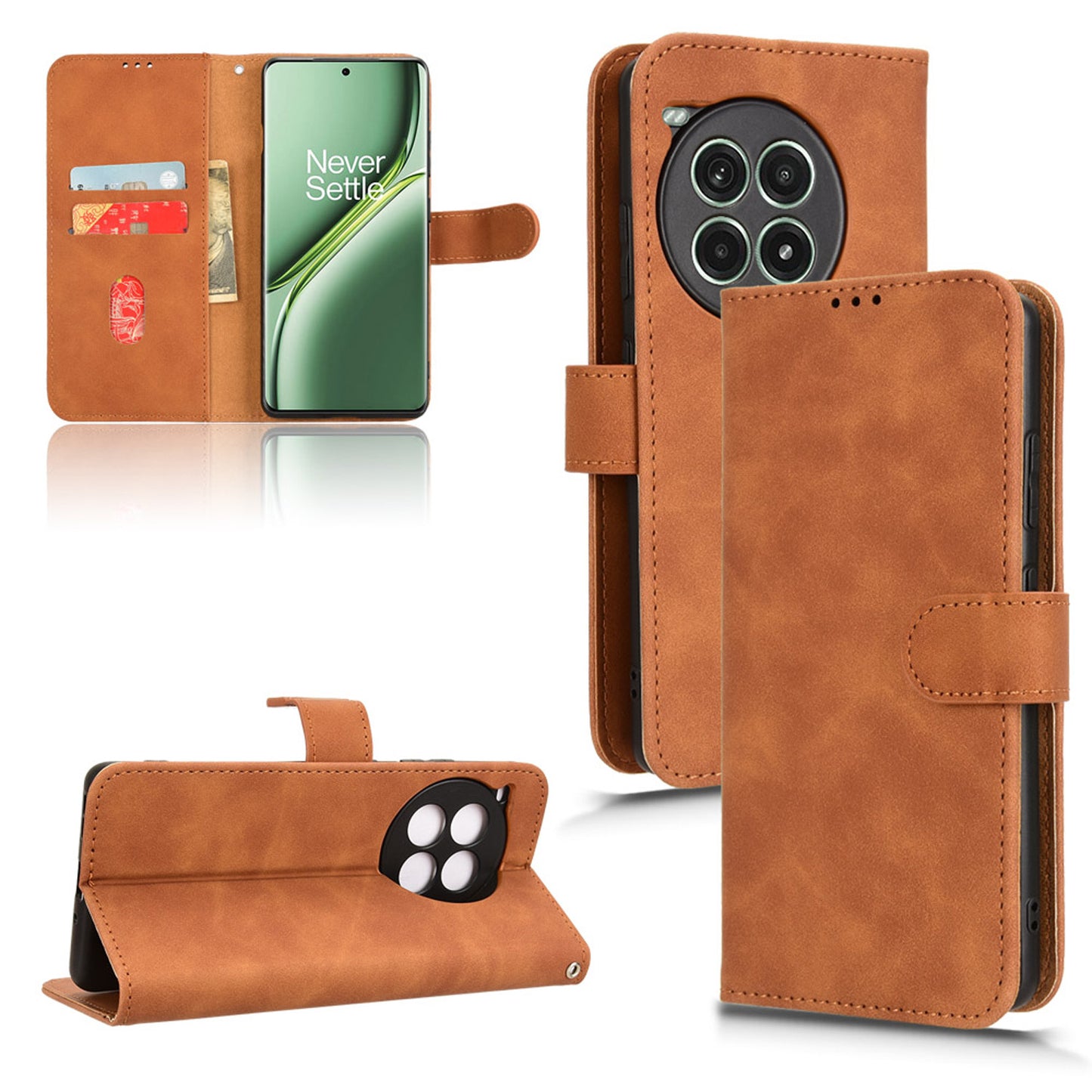 Wallet Case with Card Holder Flip Magnetic Protective Cover for OnePlus Ace 3 Pro, Brown