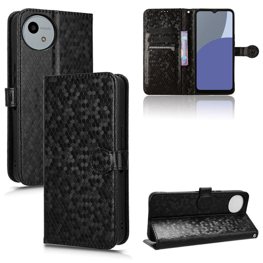 Slim Flip Polka-Dots Phone Case with Card Holder for Sharp AQUOS Wish4, Black