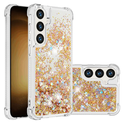 Liquid Flowing Case Anti Fall Proof Soft TPU Bumper Cover for Samsung Galaxy S24+, Diamond C-Gold